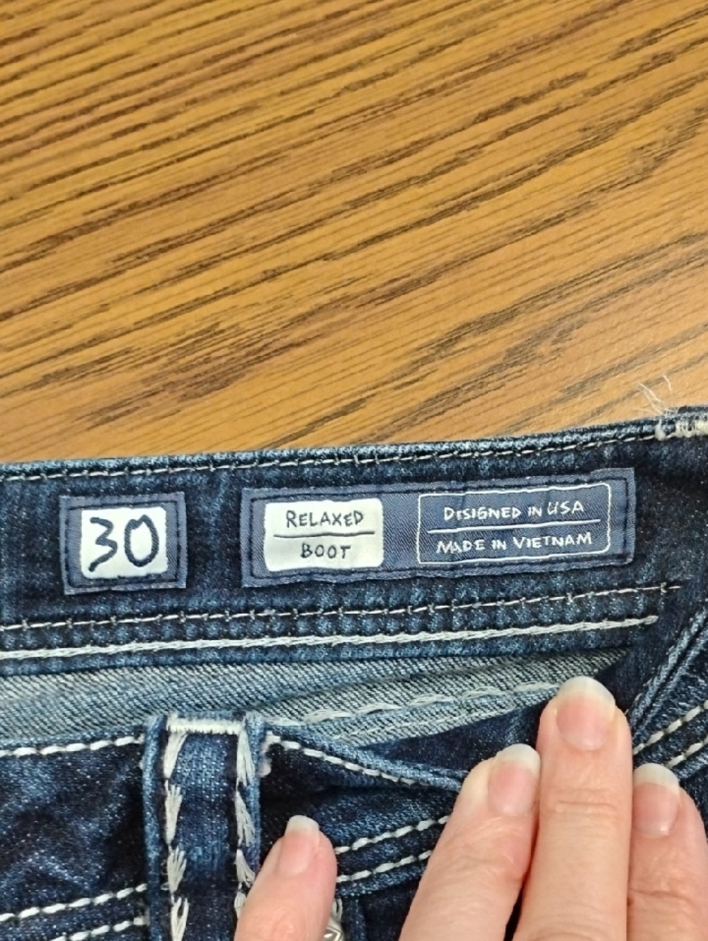 Miss Me Indigo Bootcut Jeans with White Stitching, Sz 30 - Picture 4 of 12